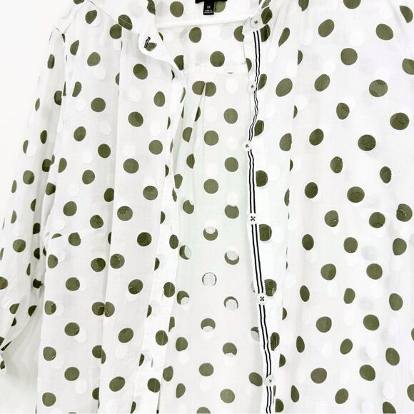 Talbots Plus Green White Textured Polka Dot 100% Cotton Button Up Long Sleeve - Picture 4 of 12